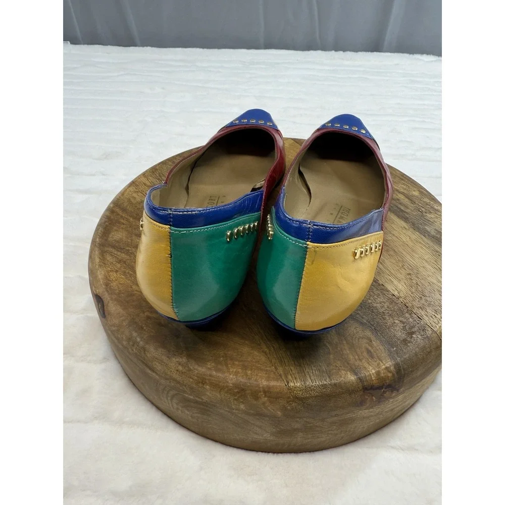 Vintage Thomas Cort Shoes Womens Size 10 AA Multicolor Leather Studded Flats 80s